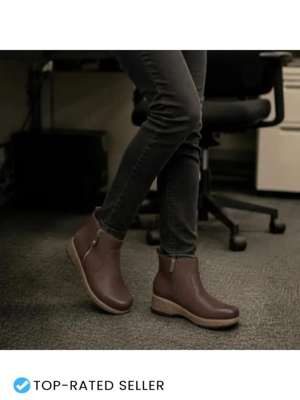 Women's Ankle Boots with Arch Support, Low Wedge Heel, Memory Foam Insole